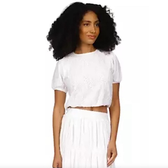 NWT. Michael Kors 2PC Eyelet Midi Skirt-Size L and Cropped Top-Size XL. White. - Picture 4 of 11